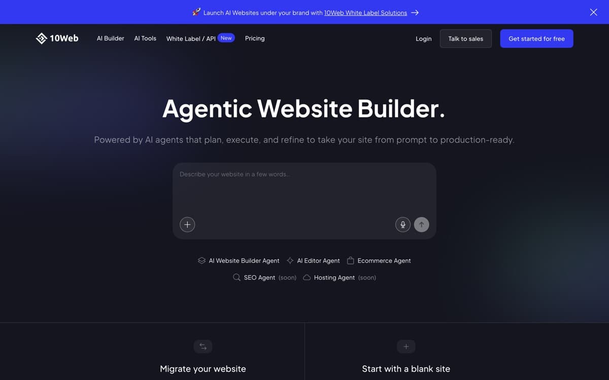 10Web — screenshot of the official site