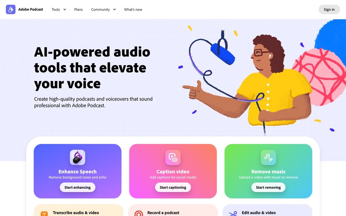 Adobe Podcast — screenshot of the official site