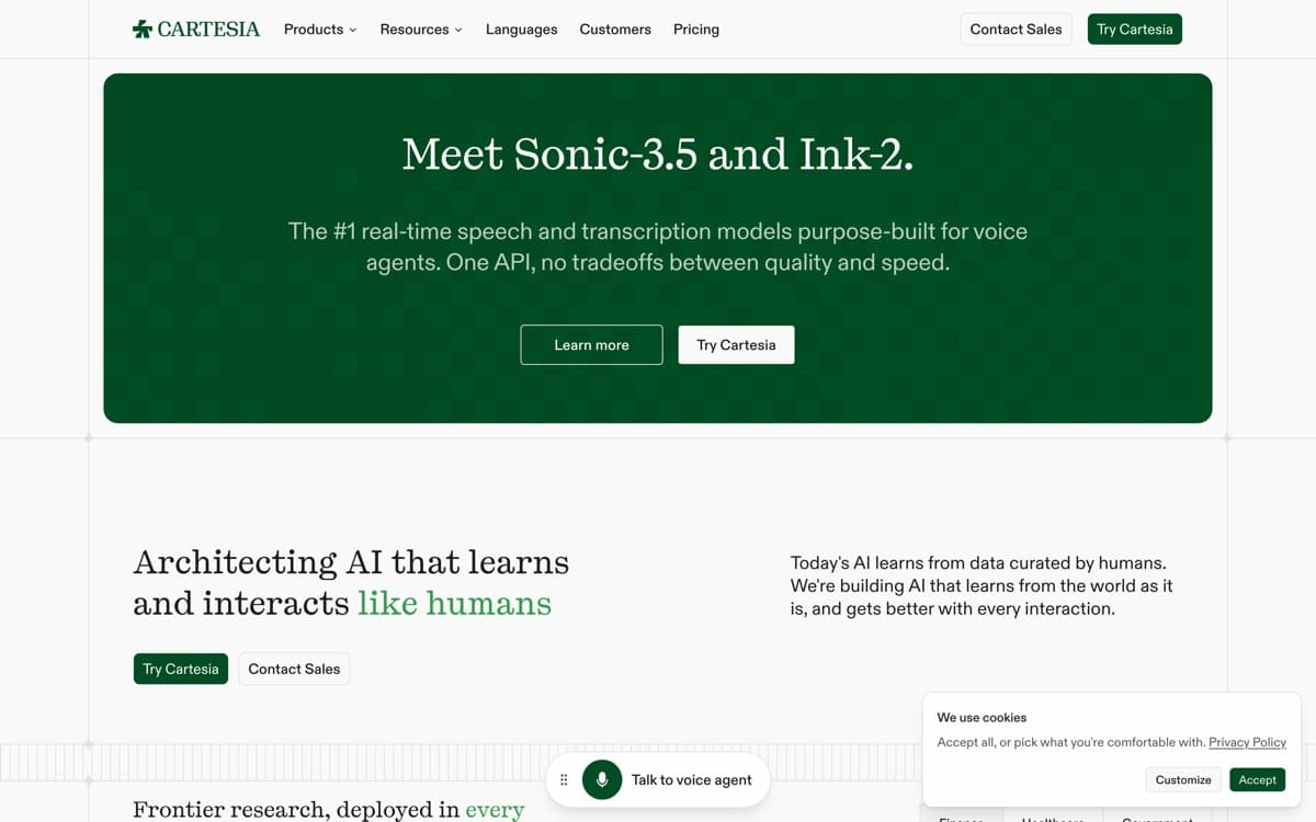 Cartesia — screenshot of the official site