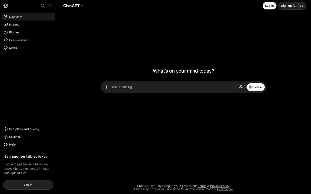ChatGPT — screenshot of the official site
