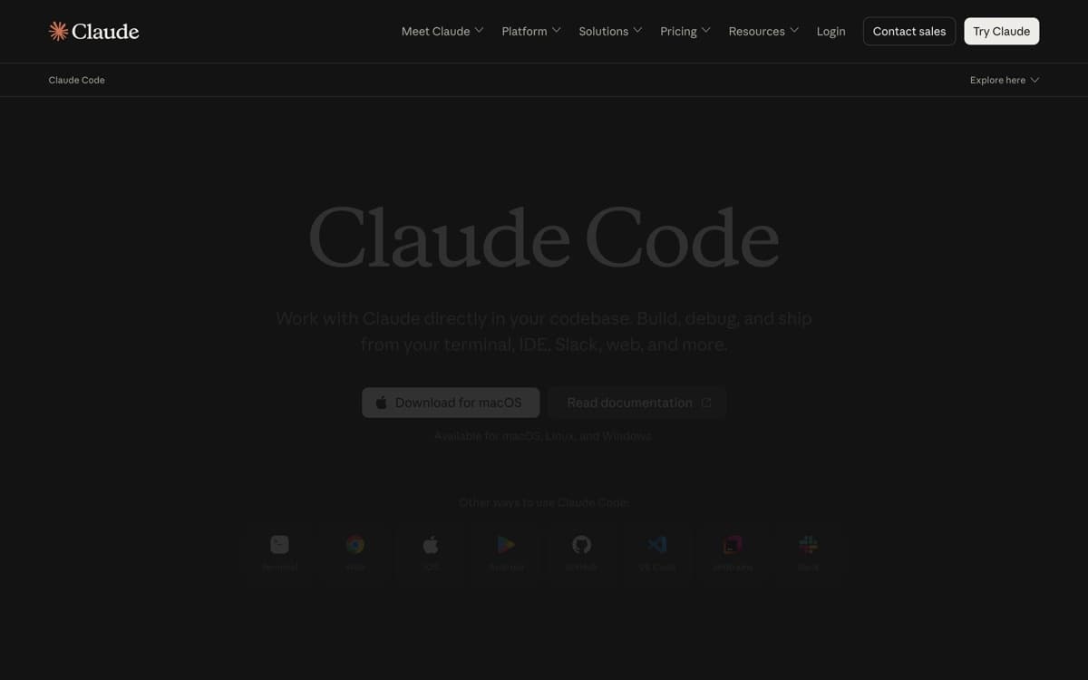 Claude Code — the product's features, from the vendor's site