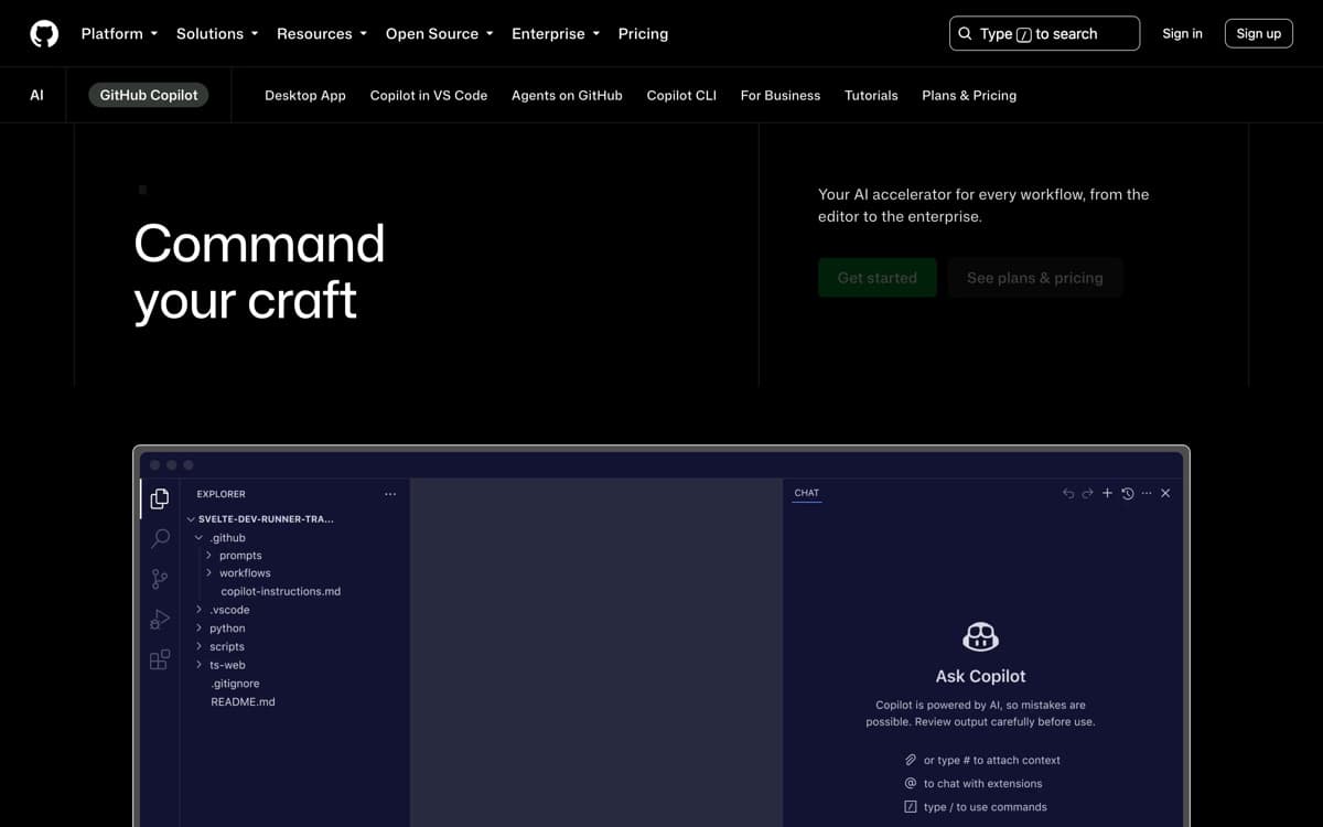 GitHub Copilot — screenshot of the official site