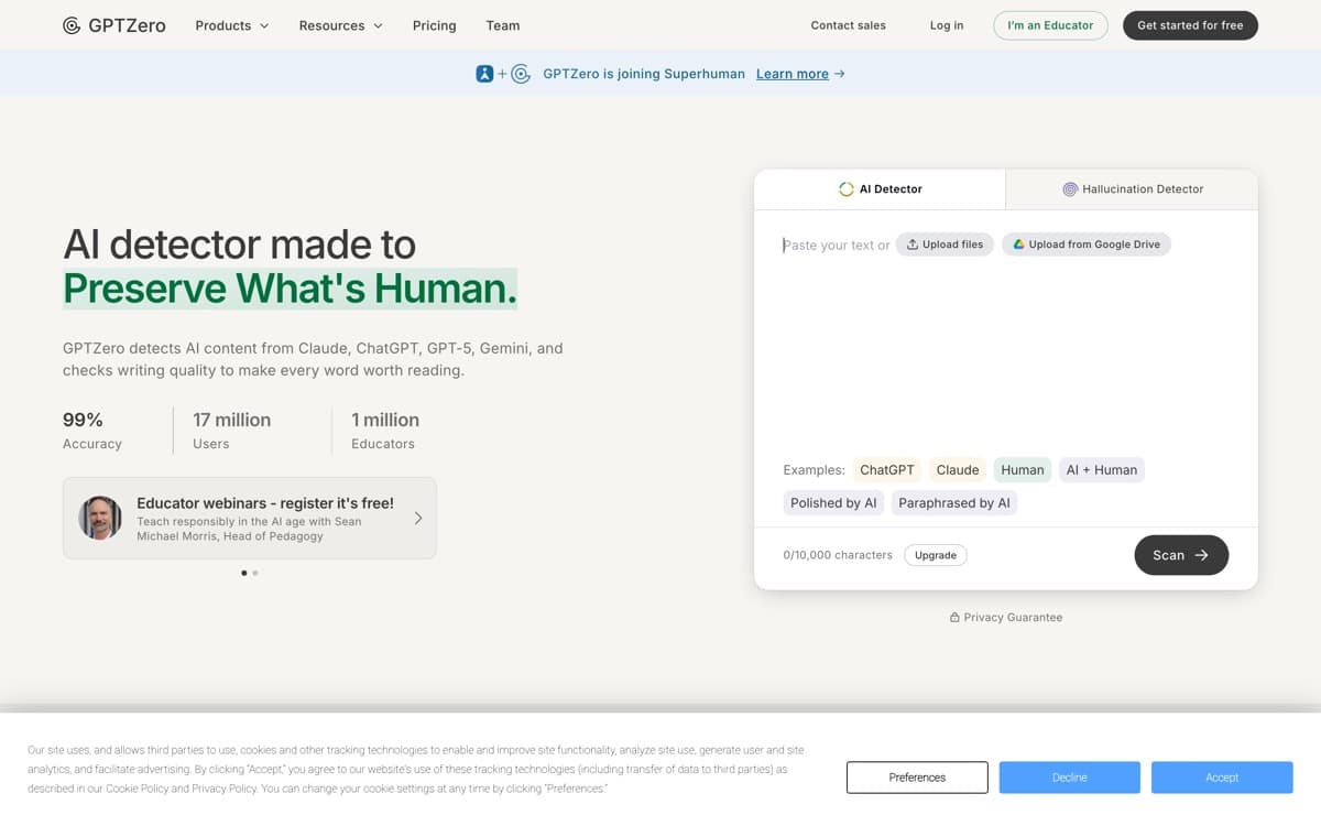 GPTZero — screenshot of the official site