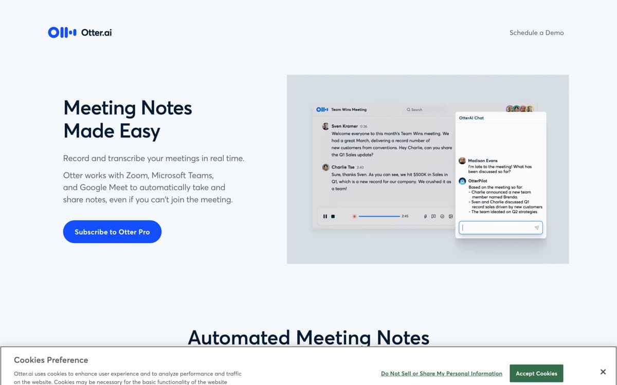 Otter.ai — the product's features, from the vendor's site