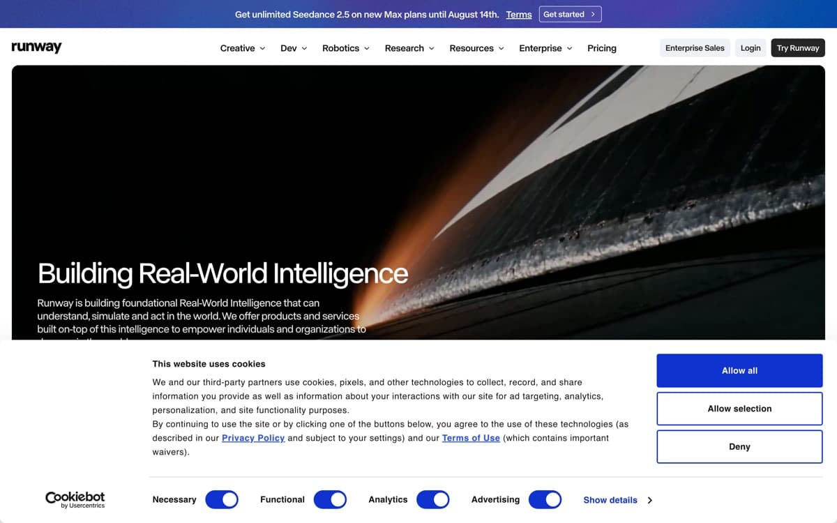 Runway — screenshot of the official site