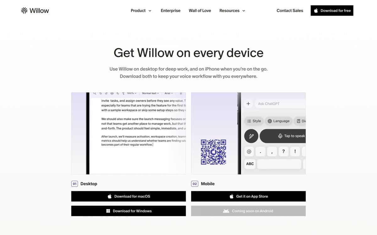 Willow — the product's features, from the vendor's site