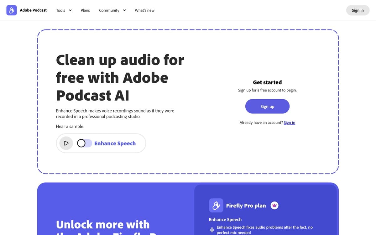 Adobe Podcast product pages — screenshots used editorially; all rights belong to the vendor Adobe Podcast — the product's features, from the vendor's site