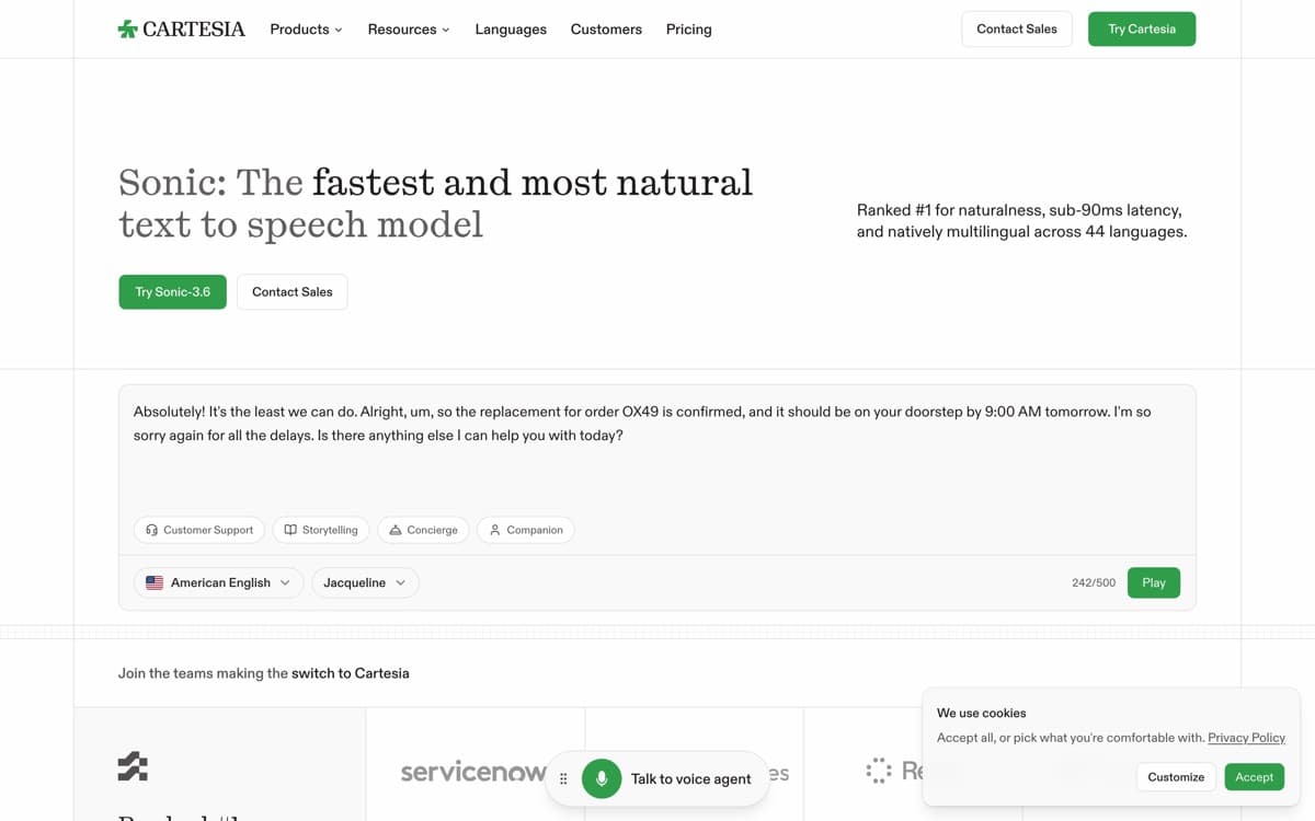 Cartesia product pages — screenshots used editorially; all rights belong to the vendor Cartesia — the product's features, from the vendor's site