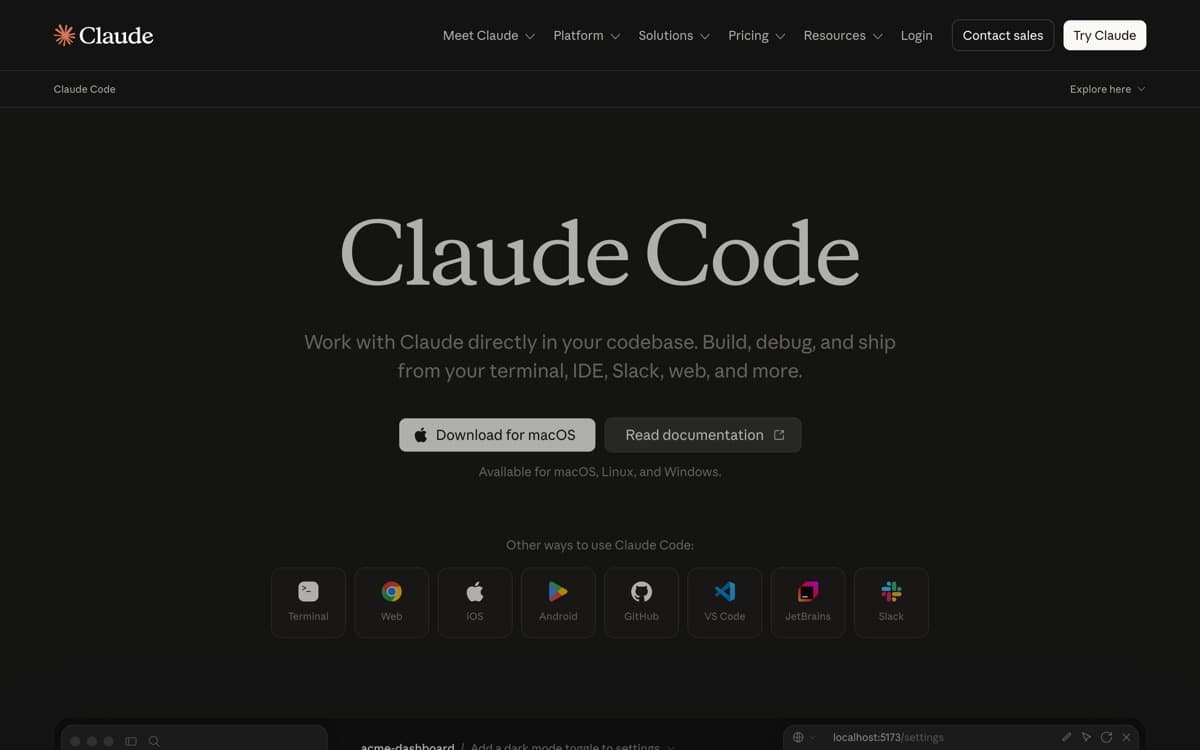 Claude Code — screenshot of the official site