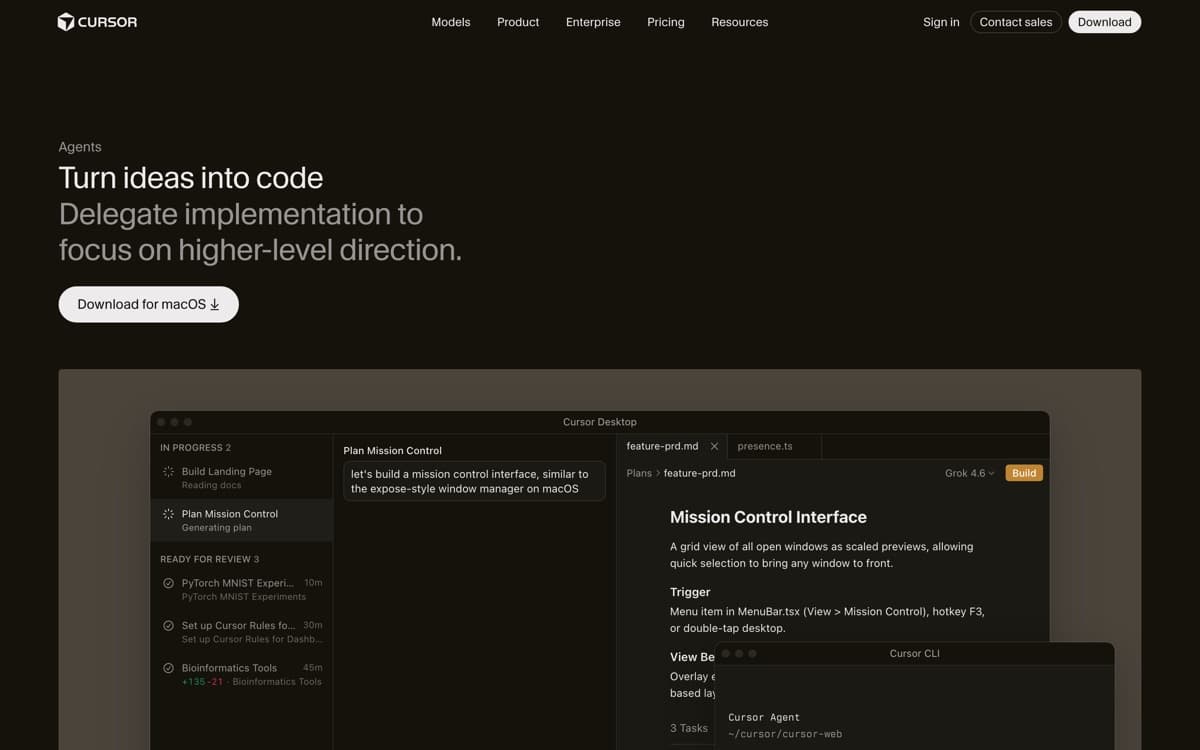 Cursor product pages — screenshots used editorially; all rights belong to the vendor Cursor — the product's features, from the vendor's site