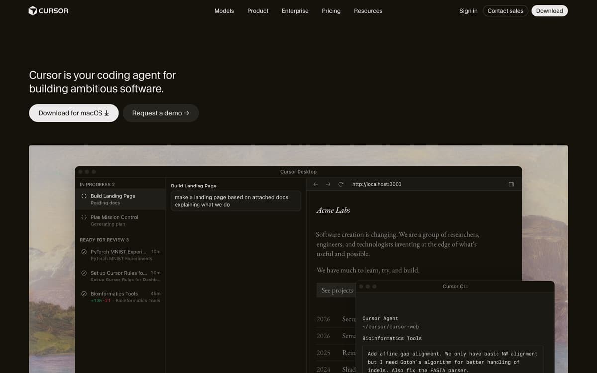 Cursor — screenshot of the official site
