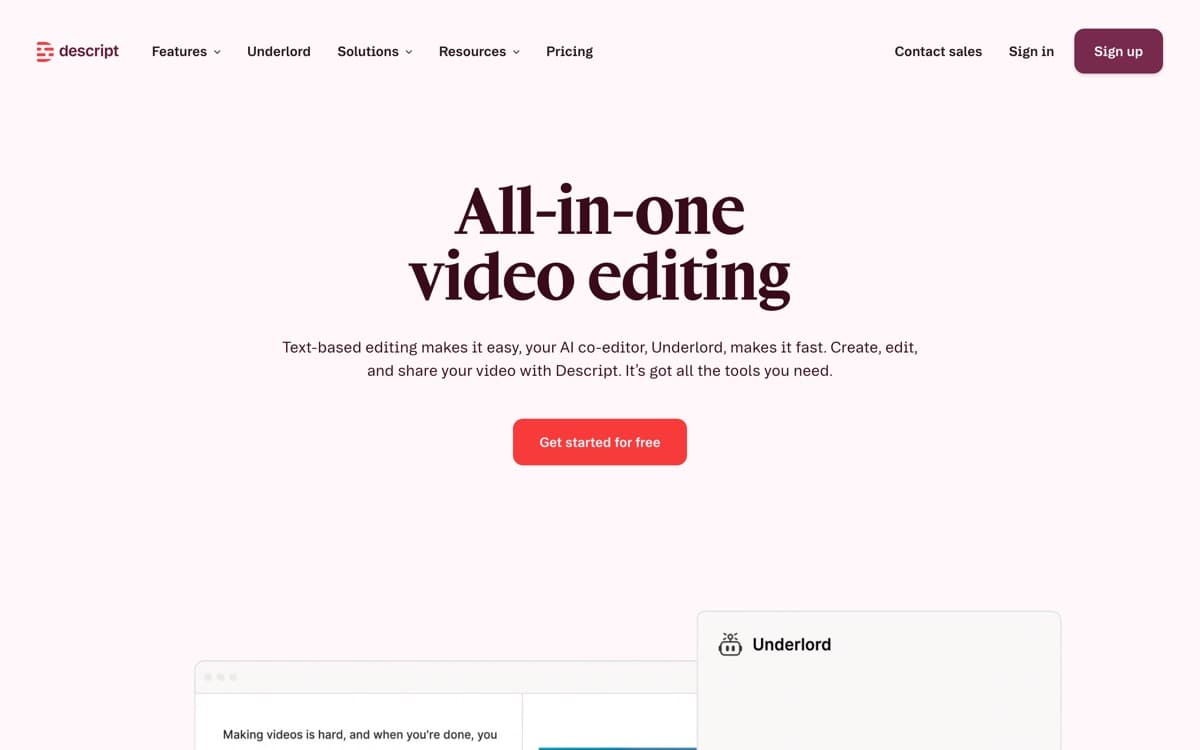 Descript product pages — screenshots used editorially; all rights belong to the vendor Descript — the product's features, from the vendor's site