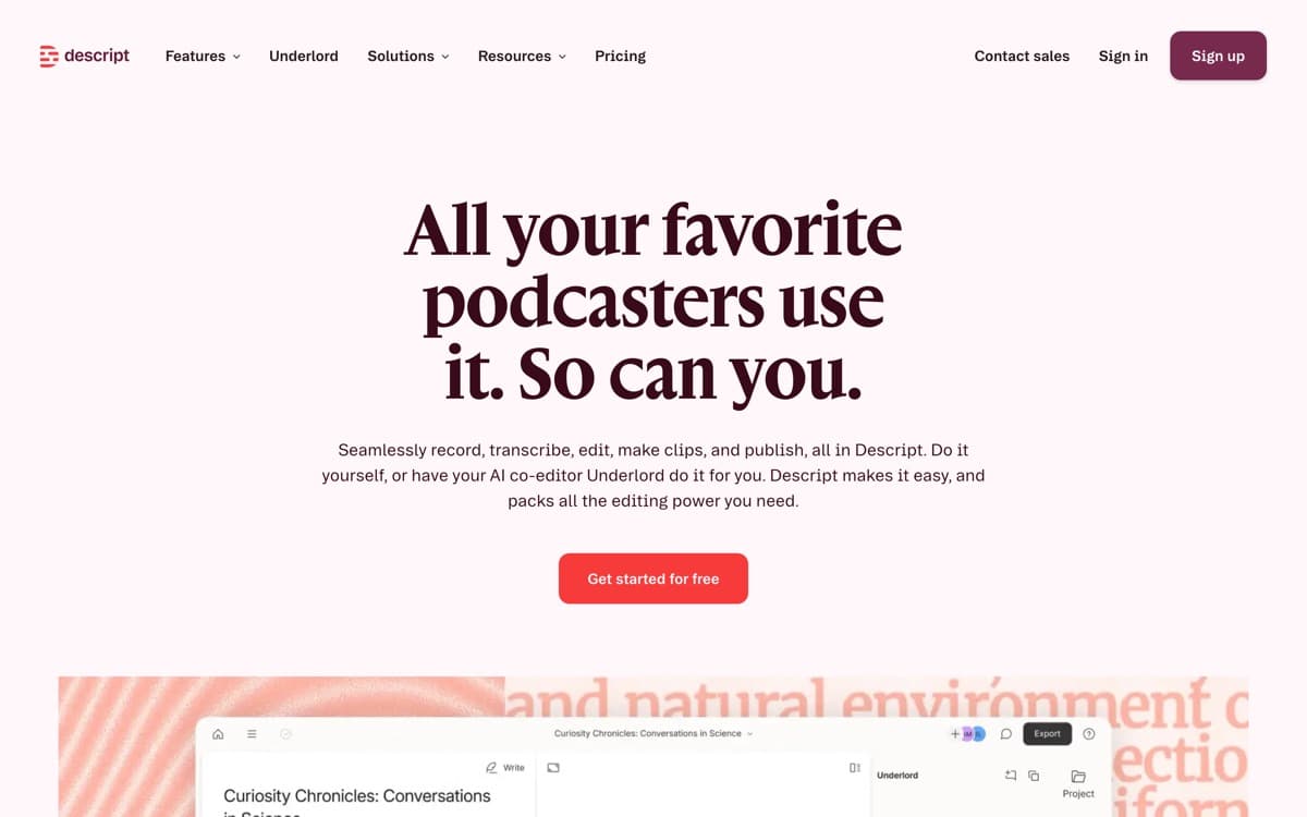 Descript product pages — screenshots used editorially; all rights belong to the vendor Descript — the product's features, from the vendor's site