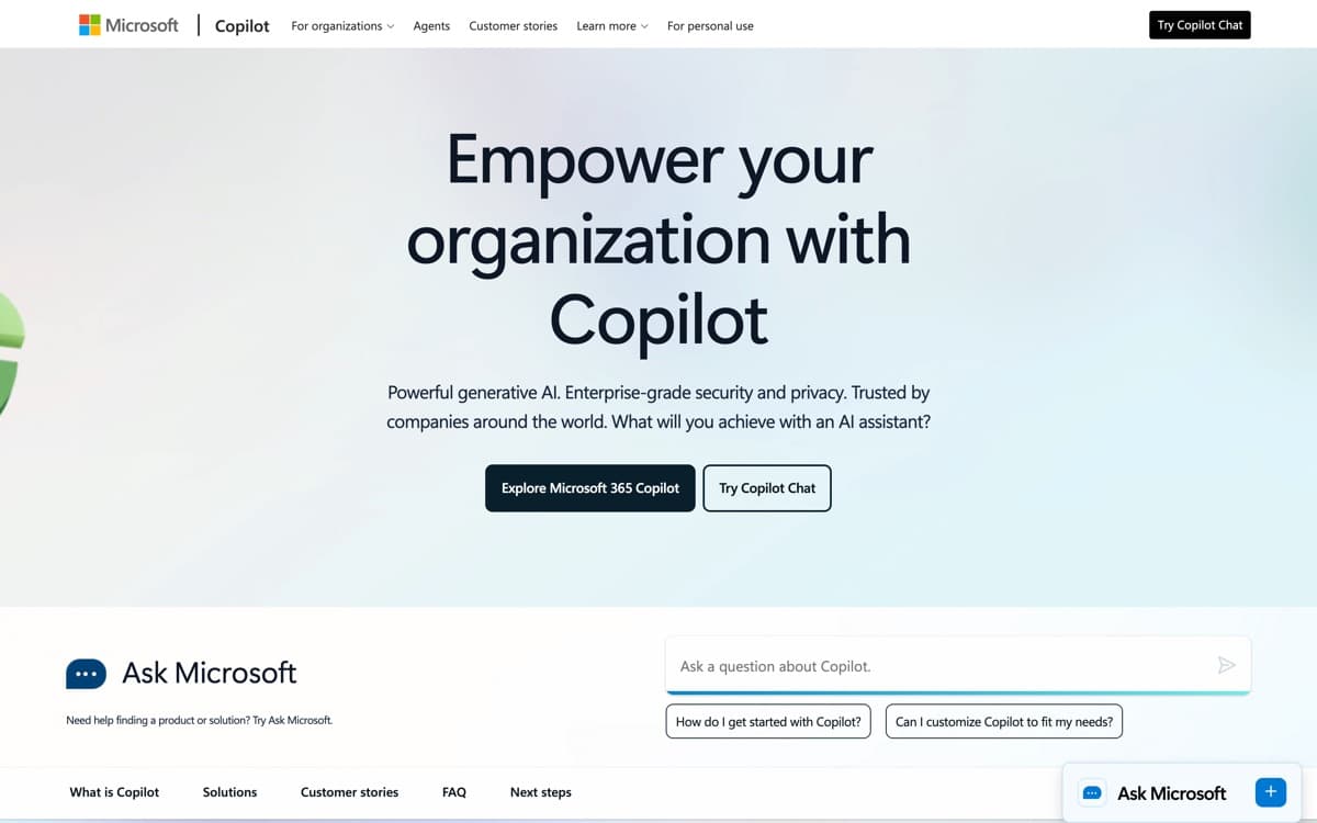 Microsoft Copilot — screenshot of the official site