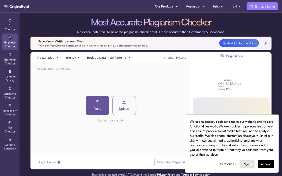 Originality.ai product pages — screenshots used editorially; all rights belong to the vendor Originality.ai — the product's features, from the vendor's site
