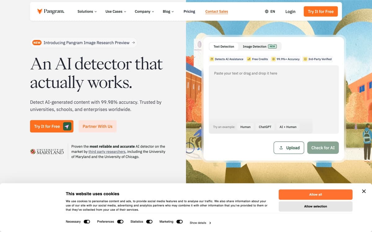 Pangram — screenshot of the official site