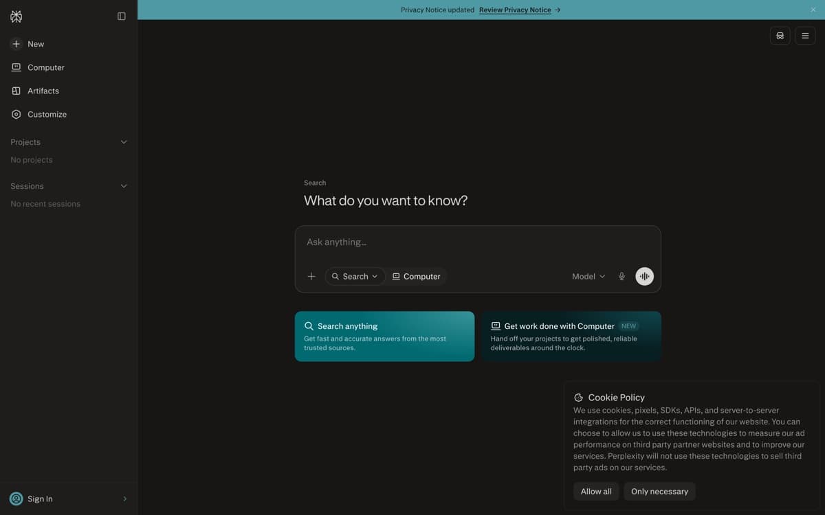 Perplexity — screenshot of the official site