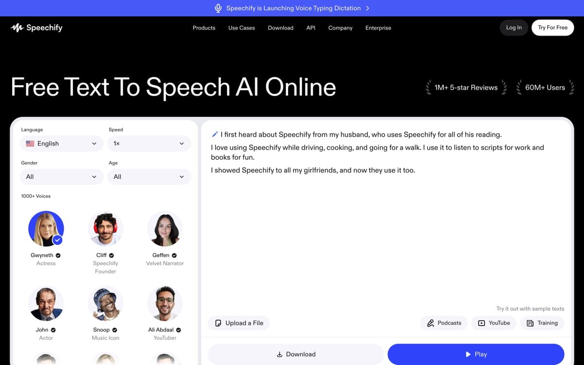 Speechify product pages — screenshots used editorially; all rights belong to the vendor Speechify — the product's features, from the vendor's site