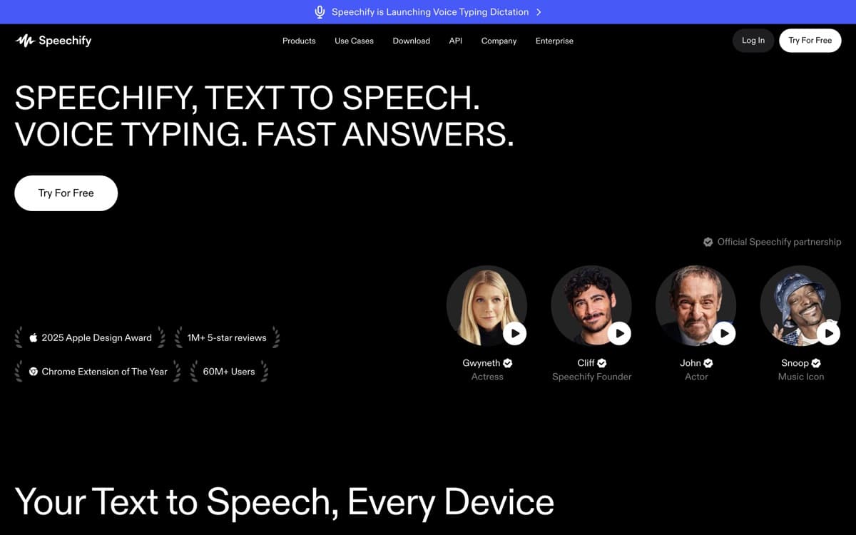 Speechify — screenshot of the official site