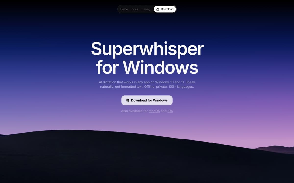Superwhisper product pages — screenshots used editorially; all rights belong to the vendor Superwhisper — the product's features, from the vendor's site