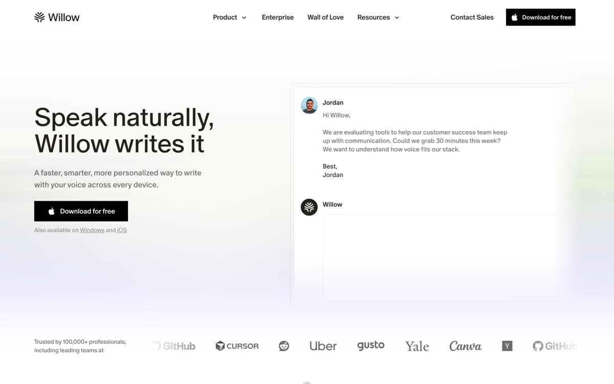 Willow — screenshot of the official site